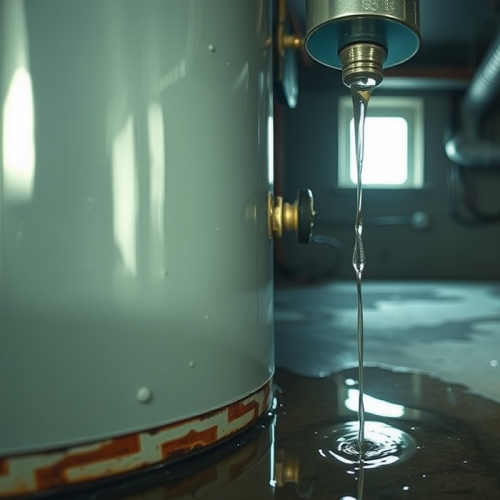 Leaking water heater in basement shown, save money with water detectors
