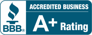 Blue and white logo for Better Business Bureau, showing Hamilton's trusted security company, Open Road Systems Inc, has an A+ rating